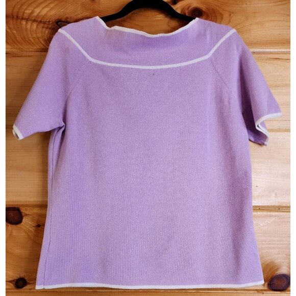 Designer Originals Purple White Trim Short Sleeve Knit Top Sweater Bow Large - Picture 6 of 16